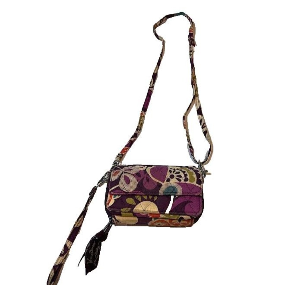 Vera Bradley Plum Crazy Crossbody Wallet Wristlet Double Zip Detachable Strap